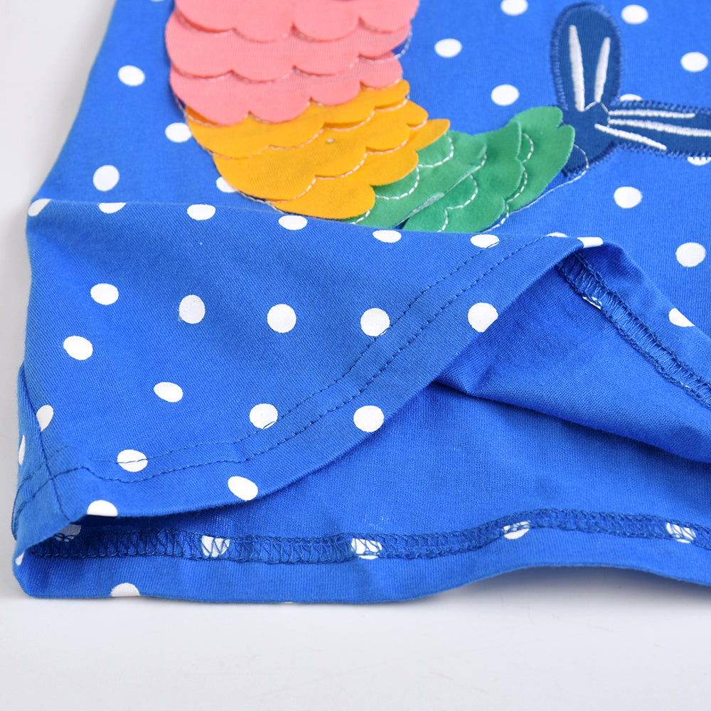 2Y-8Y Girls Short Sleeve Casual Dress Cute 3D Mermaid Spot Blue A Line Cotton Dress