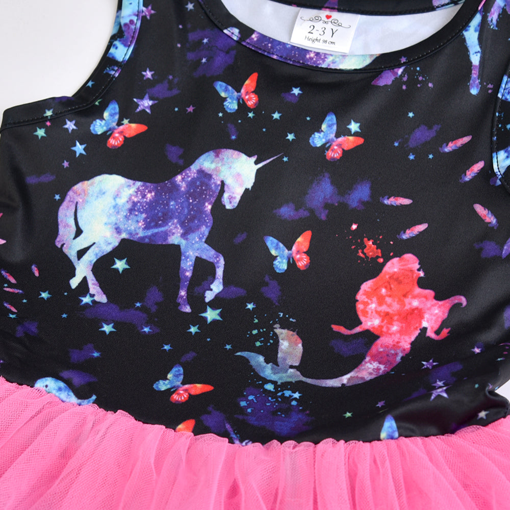 Colorful Tutu Girls Toddler Dress with Flower Fairy Printed for Daily Wear