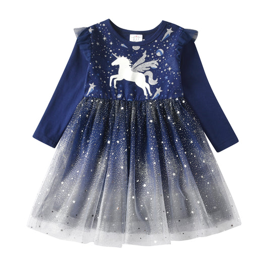 Unicorn Starry Sky Pattern Princess Tutu Dress Girl Toddler Party Dress
