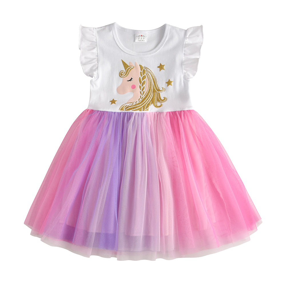 Cartoon Unicorn Pattern Tutu Toddler Dress for Daily Party Wearing 3-8T