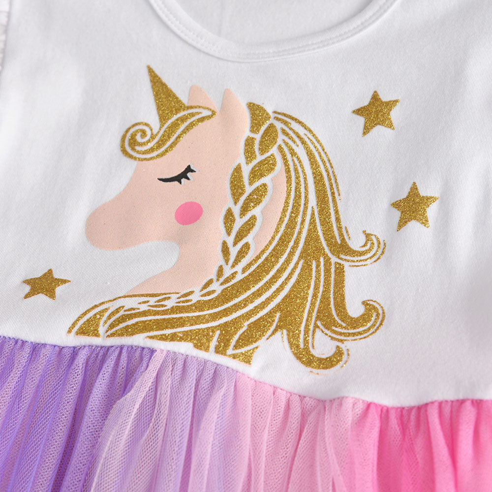 Cartoon Unicorn Pattern Tutu Toddler Dress for Daily Party Wearing 3-8T