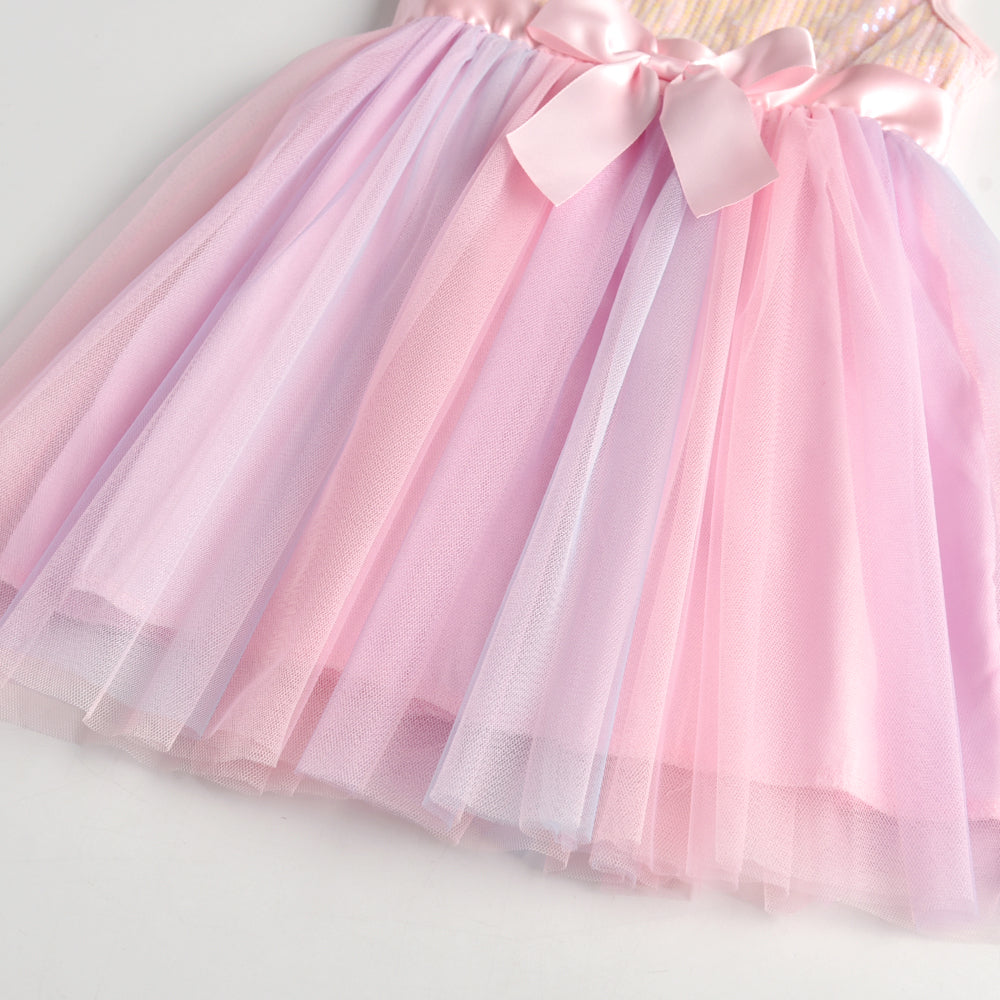 Princess Lovely Pink Beads Tutu Toddler Girls Dress with Butterfly 3-8T