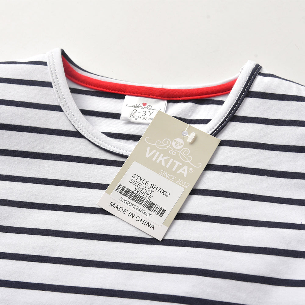 2Y-8Y Girls Short Sleeve Casual Dress Cute Ladybug Stripe Cotton Girls Dress