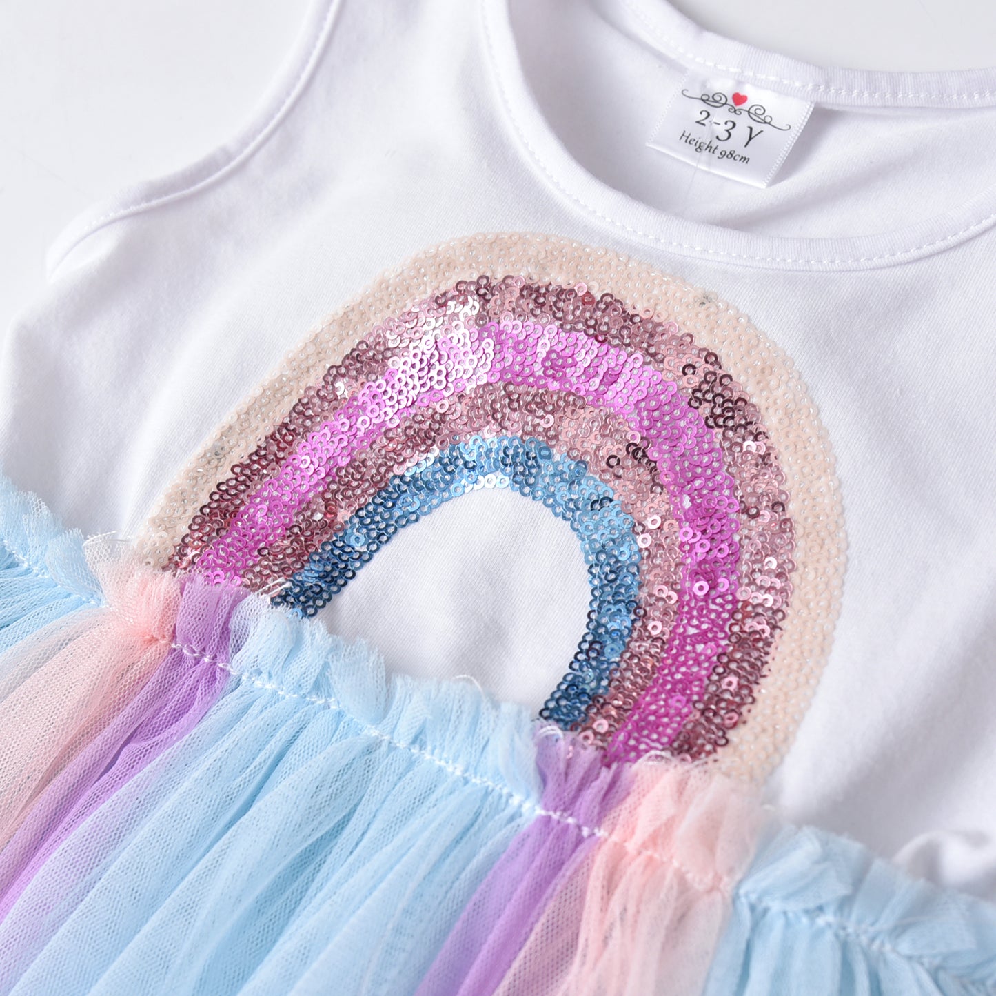2Y-8Y Girls Sleeveless Dress Sequins Rainbow Pink Tulle Tutu Dress for Toddler Girl