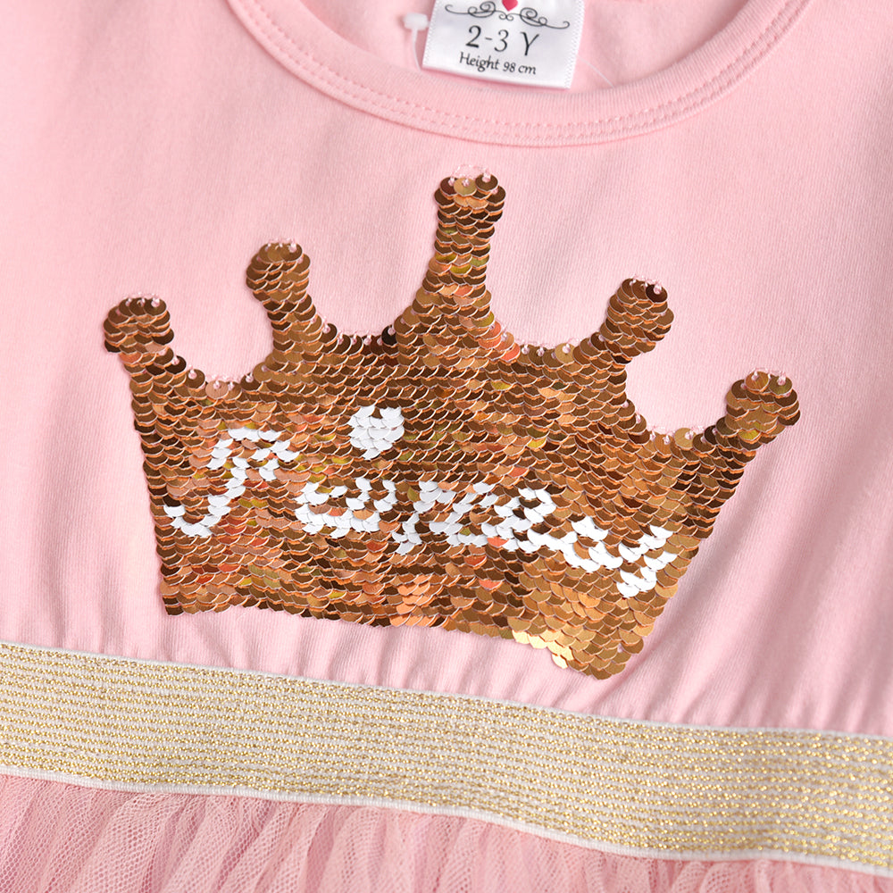 Princess Crown Sequined Soft Layered Tulle Toddler Girl Dress for School Party Brithday