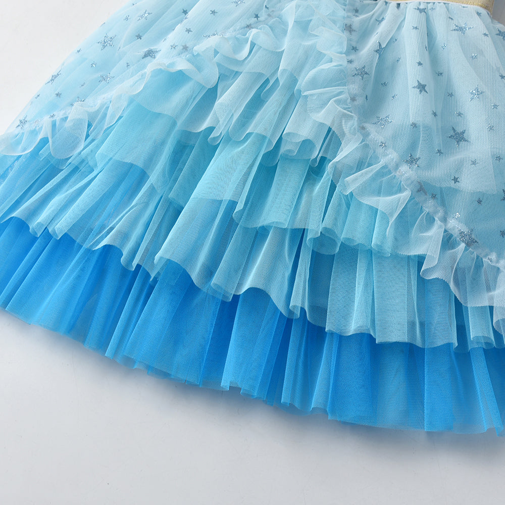 2Y-8Y Girls Party Dress Sequins Bowknot Layers Tulle Short Sleeve Tutu Dress