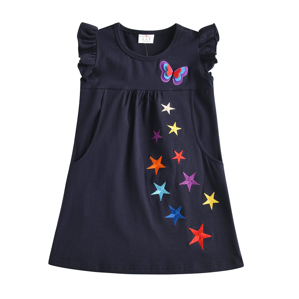 Colorful Star Pattern A-Line Toddler Summer Short Sleeve Girl Casual Dress