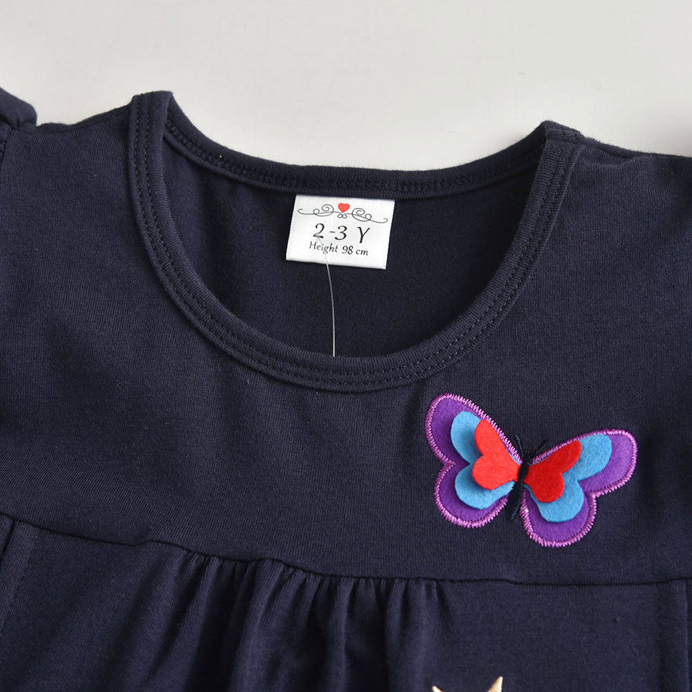 Colorful Star Pattern A-Line Toddler Summer Short Sleeve Girl Casual Dress