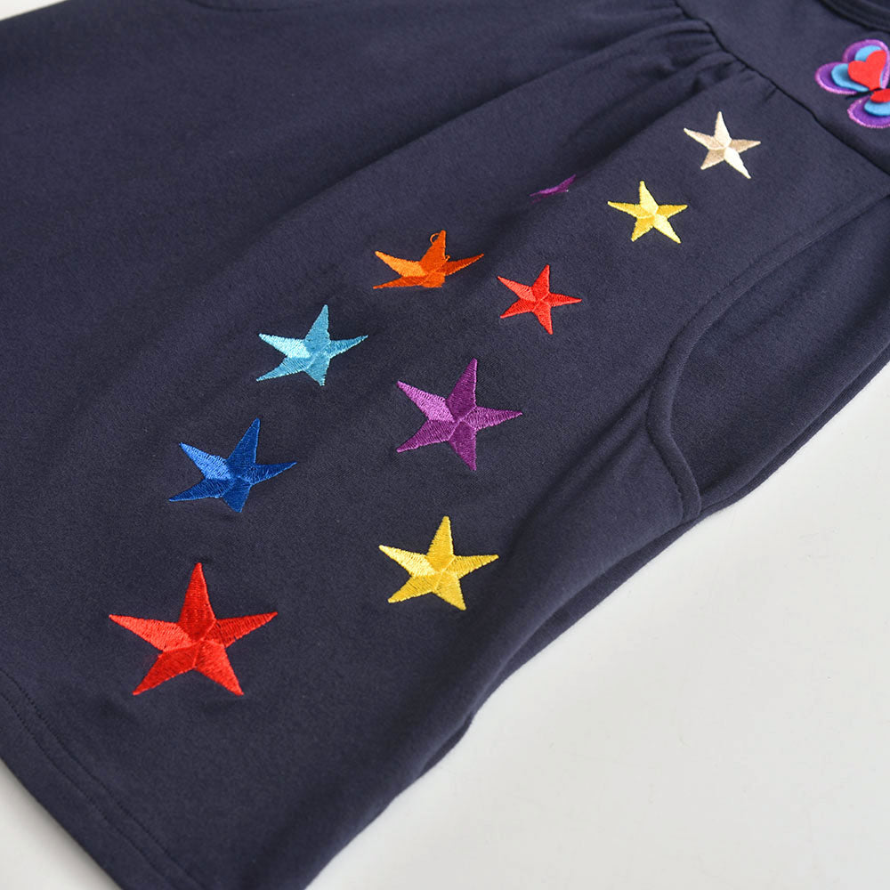 Colorful Star Pattern A-Line Toddler Summer Short Sleeve Girl Casual Dress