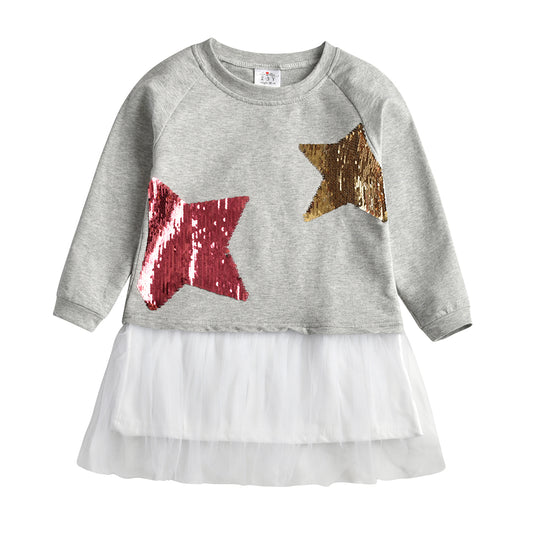 2Y-8Y Girls Clothing Sets Sequins Star Sweatshirt + Girls Little Star Skinny Leggings