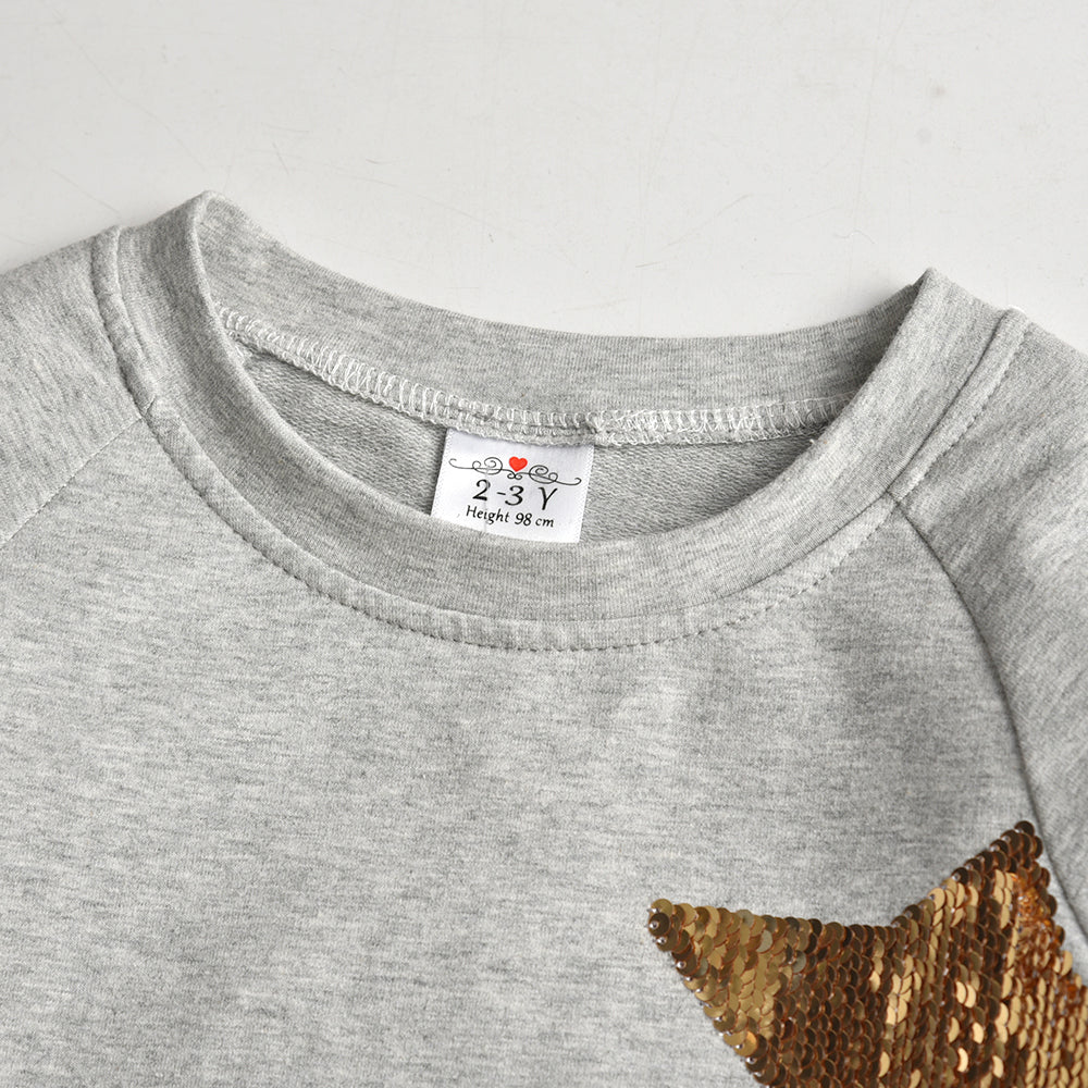 2Y-12Y Girls Sweatshirt Sequins Big Star Tulle Long Sleeve Sweatshirt Top