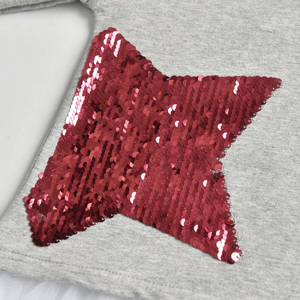 2Y-12Y Girls Sweatshirt Sequins Big Star Tulle Long Sleeve Sweatshirt Top