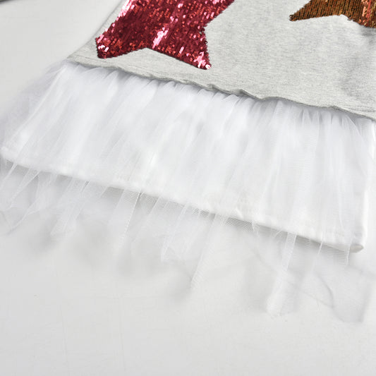2Y-12Y Girls Sweatshirt Sequins Big Star Tulle Long Sleeve Sweatshirt Top
