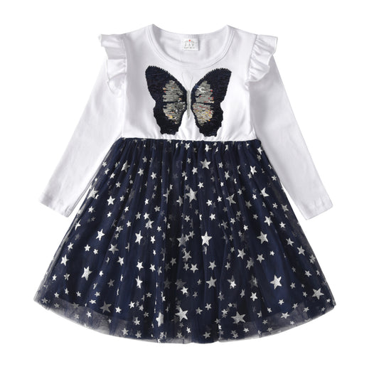 Butterfly Sequined Star Printed Tulle Lovely Toddler Tutu Dress