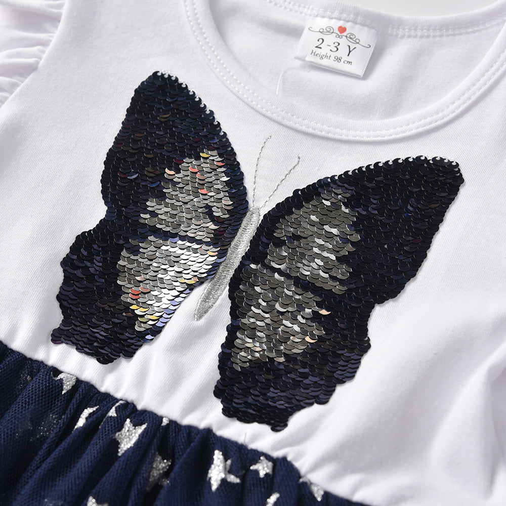Butterfly Sequined Star Printed Tulle Lovely Toddler Tutu Dress