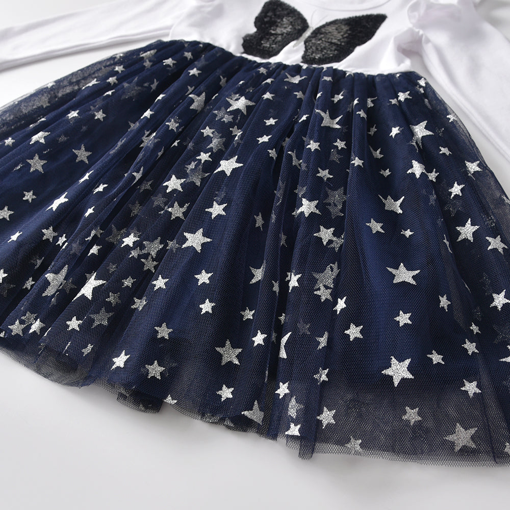 Butterfly Sequined Star Printed Tulle Lovely Toddler Tutu Dress