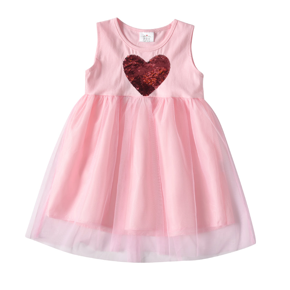 Love Shape Beads Pink Tutu Brithday Dress for Toddler Girl