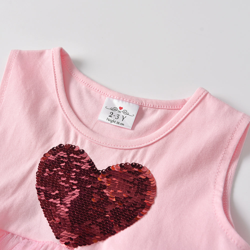Love Shape Beads Pink Tutu Brithday Dress for Toddler Girl