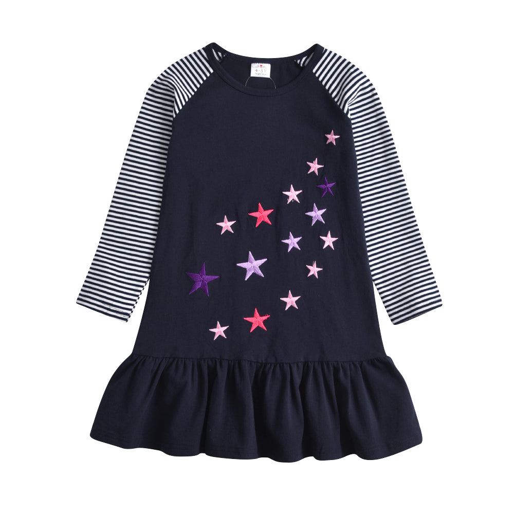 Star Pattern Daily Casual Long Sleeve Toddler Girl Dress