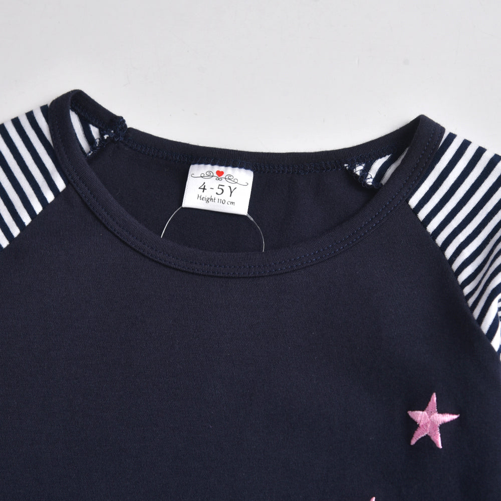 Star Pattern Daily Casual Long Sleeve Toddler Girl Dress