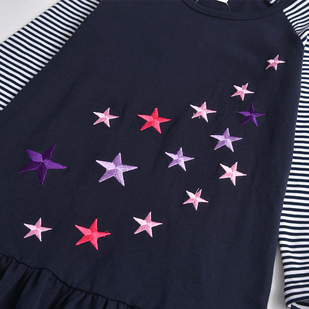 Star Pattern Daily Casual Long Sleeve Toddler Girl Dress