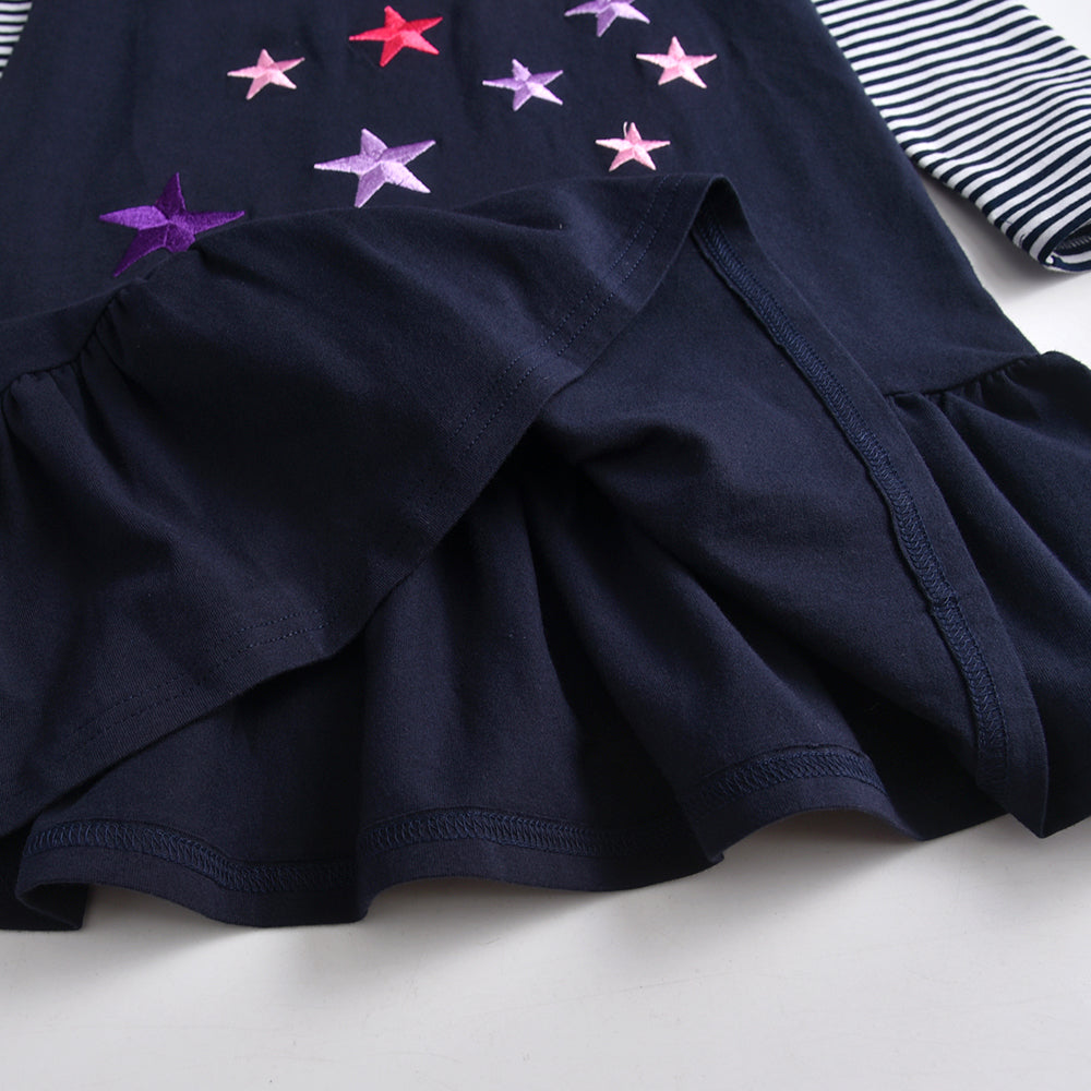 Star Pattern Daily Casual Long Sleeve Toddler Girl Dress