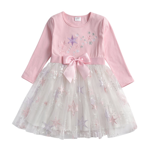 Star Pattern with Butterfly Bow Toddler Girl Tutu Dress for Fall Winter