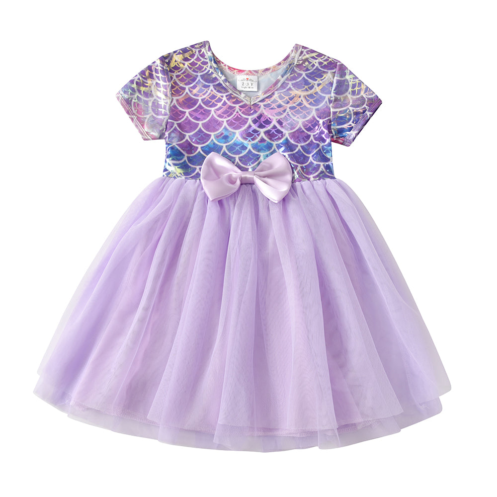 Purple Bridesmaid Printed Butterfly Bow Toddler Tutu Girl Dress for Prom Brithday Party