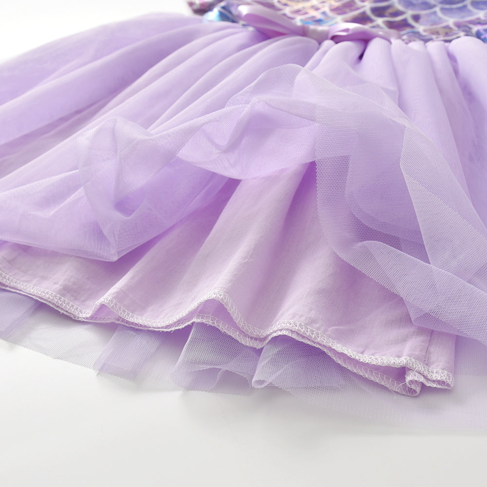 Purple Bridesmaid Printed Butterfly Bow Toddler Tutu Girl Dress for Prom Brithday Party