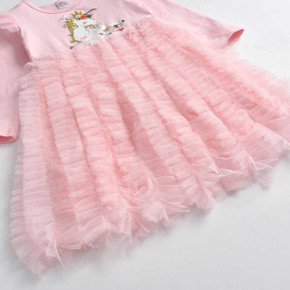 Unicorn Tulle Girl Toddler Long Sleeve Dress for Birthday Party