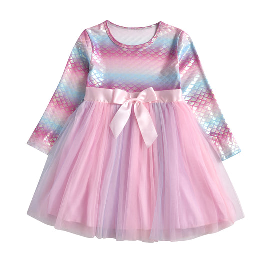 Mermaid Pattern with Butterfly Soft Tulle Fall Winter Toddler Girl Tutu Dress