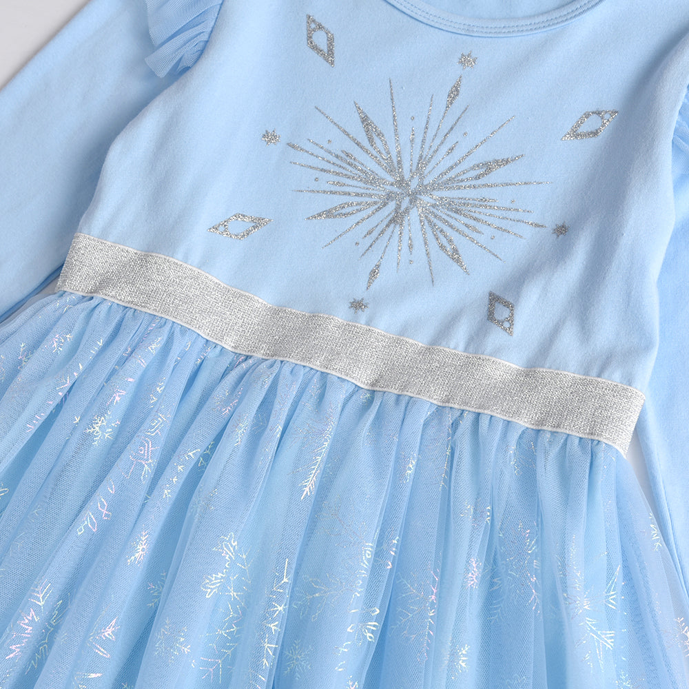 Blue Snow Pattern Toddler Solf Tulle Tutu Girls Dress for Fall