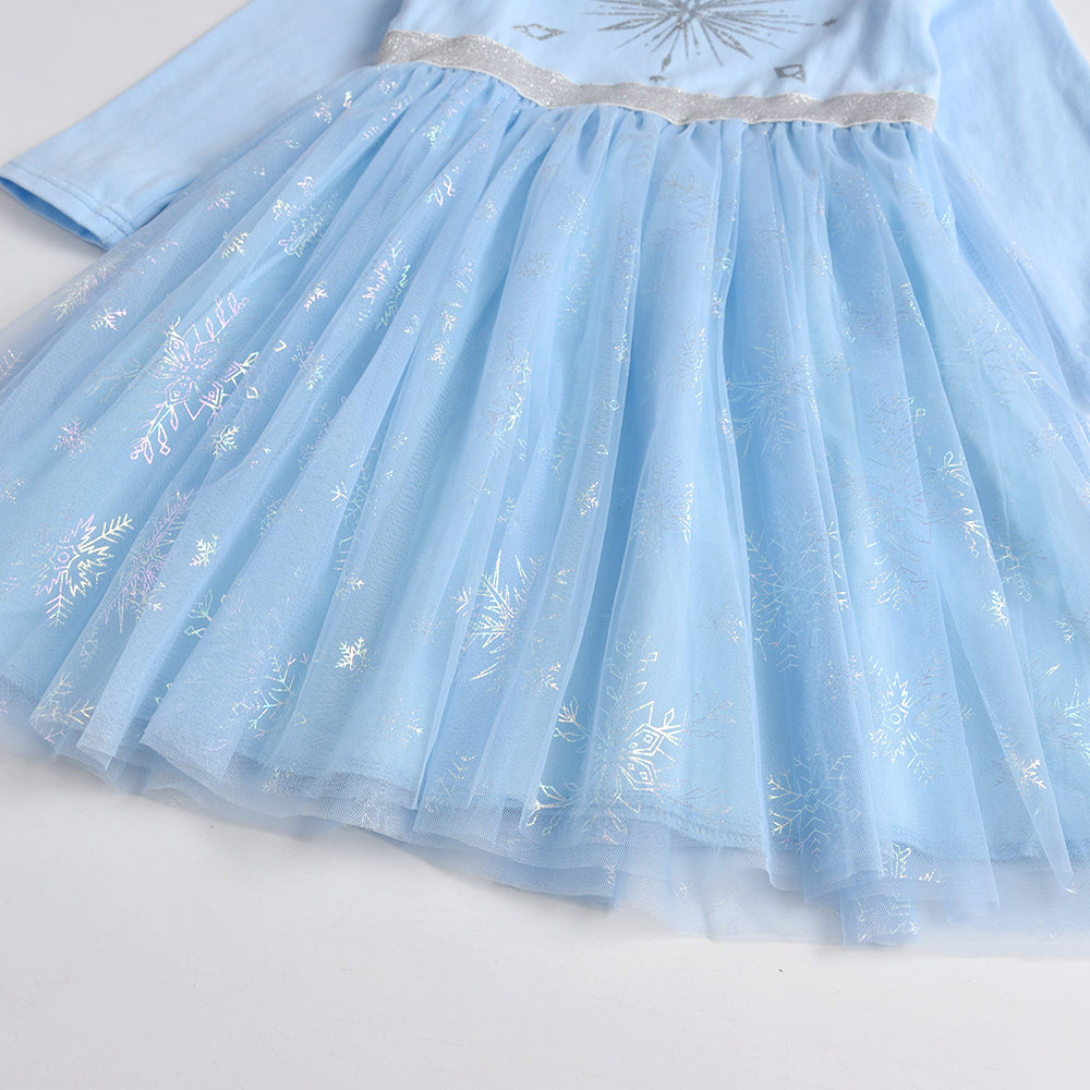 Blue Snow Pattern Toddler Solf Tulle Tutu Girls Dress for Fall