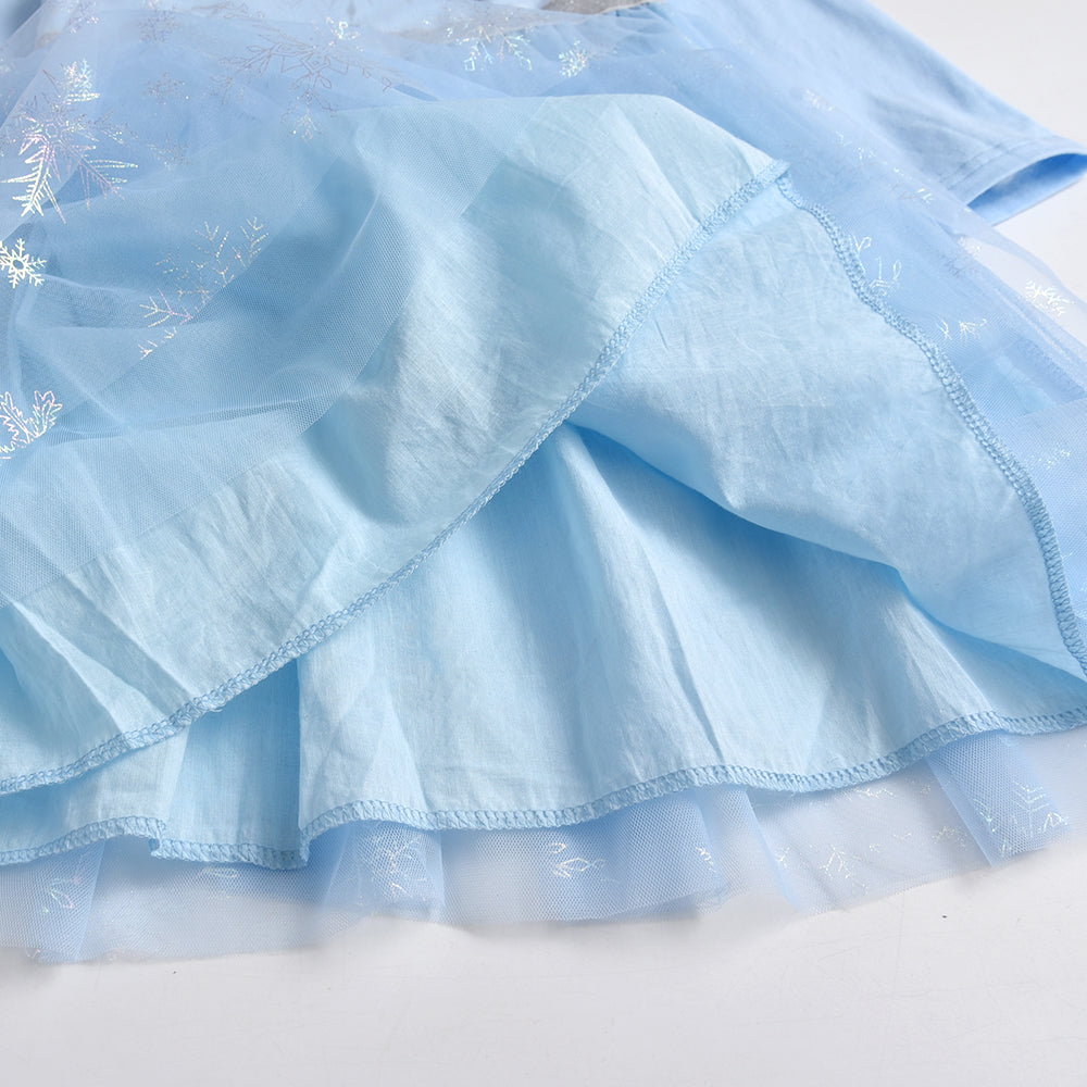 Blue Snow Pattern Toddler Solf Tulle Tutu Girls Dress for Fall