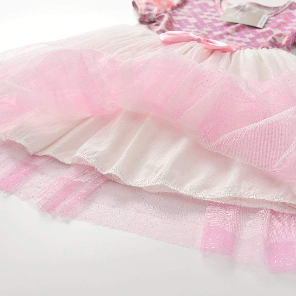 Pink Tutu Toddler Dress Butterfly Bow Mermaid Printed Girls Tulle Dress for Summer