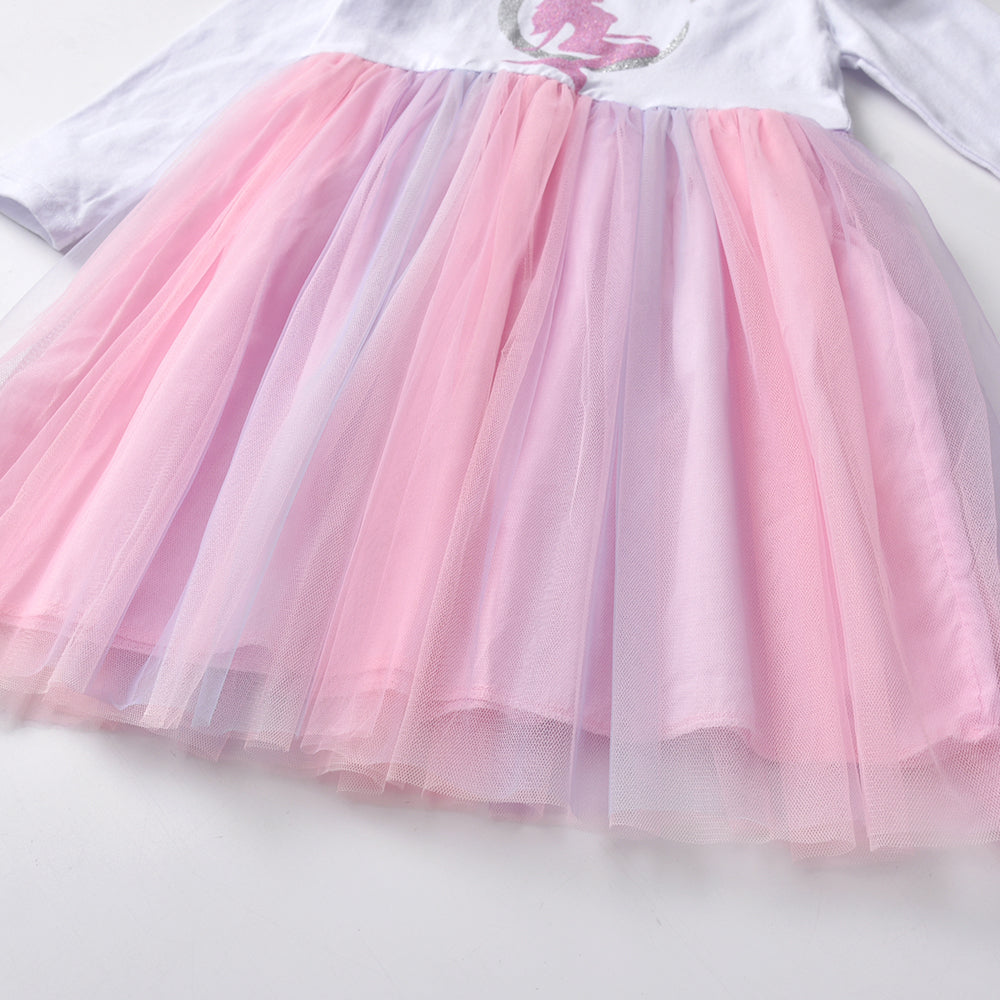 Mermaid Printed Pink Tulle Long Sleeve Tutu Dress for Toddler