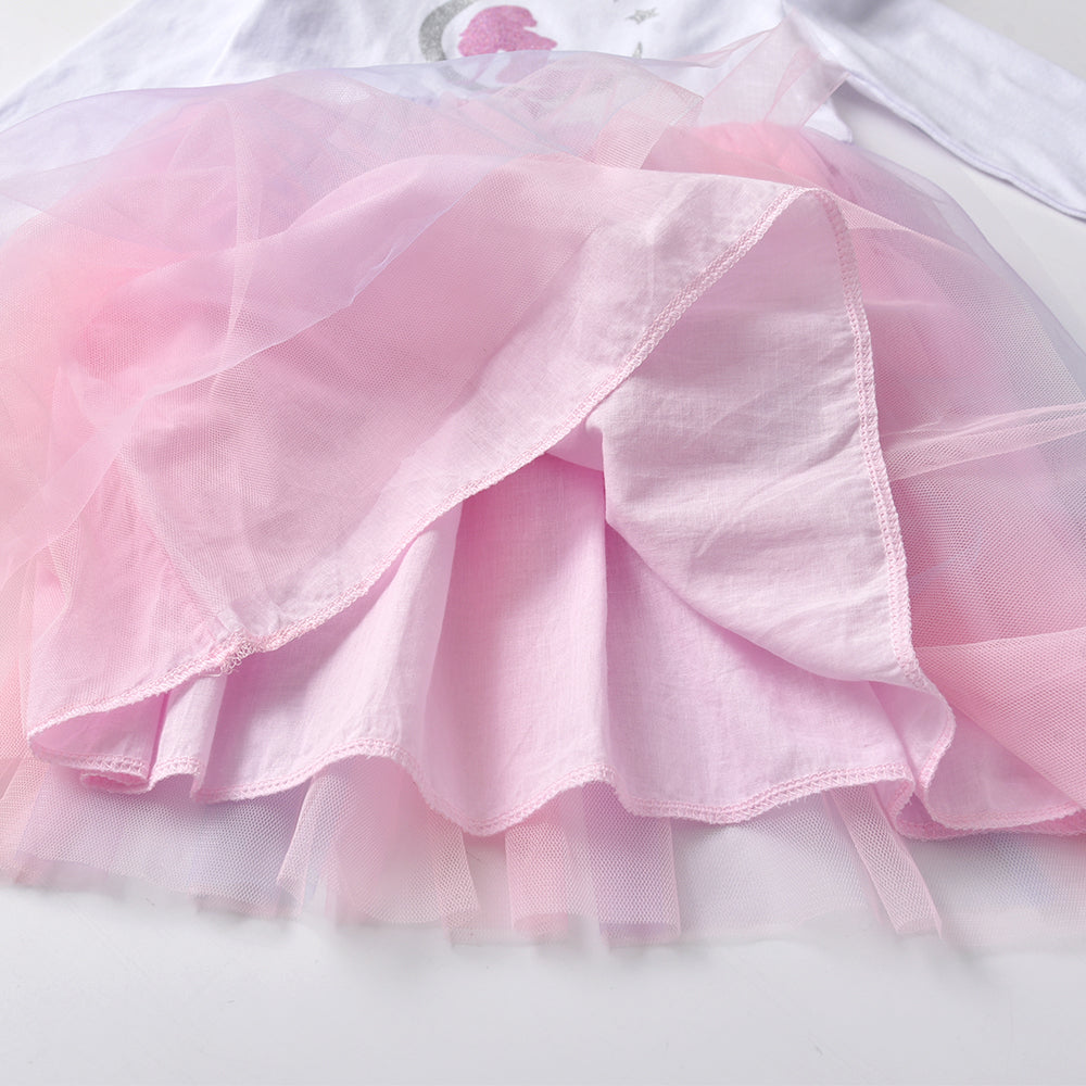 Mermaid Printed Pink Tulle Long Sleeve Tutu Dress for Toddler