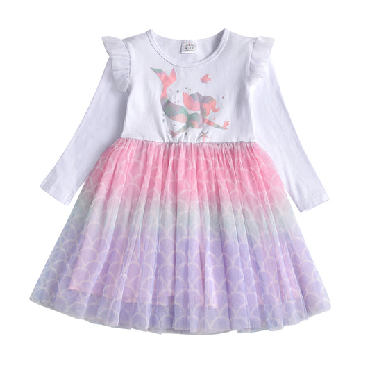 Mermaid Pattern Colorful Tulle Fall Winter Toddler Tutu Dress