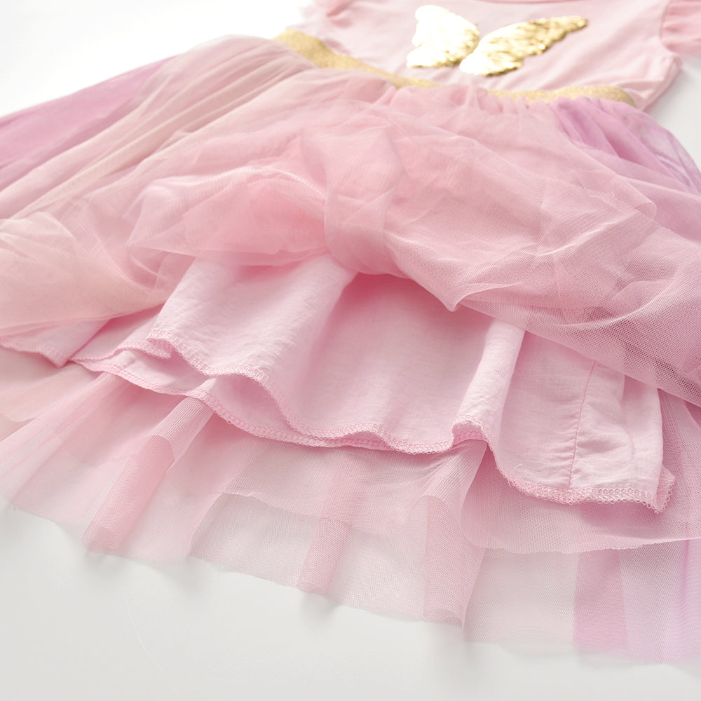 Princess Style Butterfly Beads Toddler Summer Tutu Girl Dress for Brithday Gift
