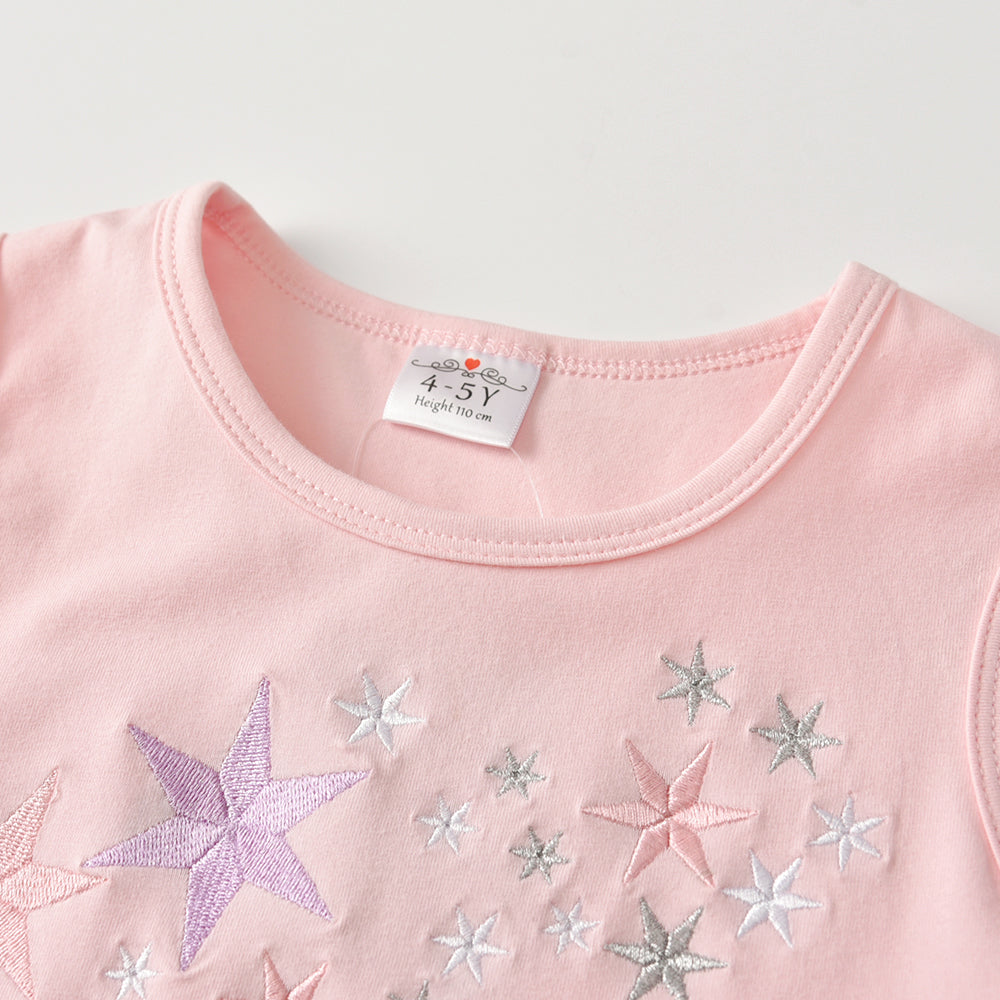 2Y-8Y Girls Sleeveless Tutu Dress Embroidered Star Pink Sparkle Star Tulle Dress