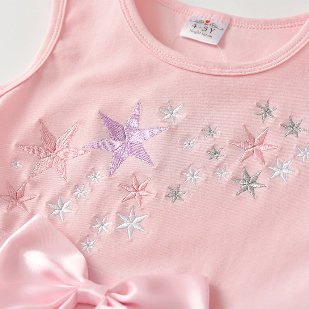 2Y-8Y Girls Sleeveless Tutu Dress Embroidered Star Pink Sparkle Star Tulle Dress