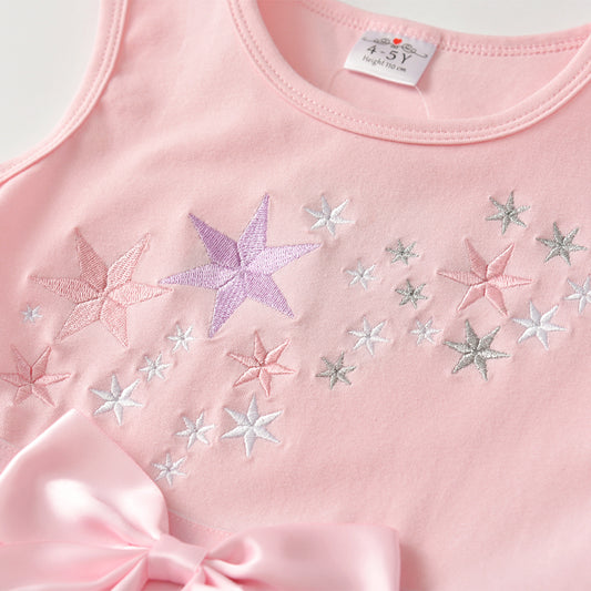 2Y-8Y Girls Sleeveless Tutu Dress Embroidered Star Pink Sparkle Star Tulle Dress