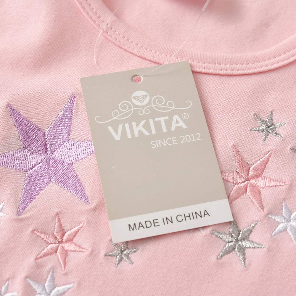2Y-8Y Girls Sleeveless Tutu Dress Embroidered Star Pink Sparkle Star Tulle Dress