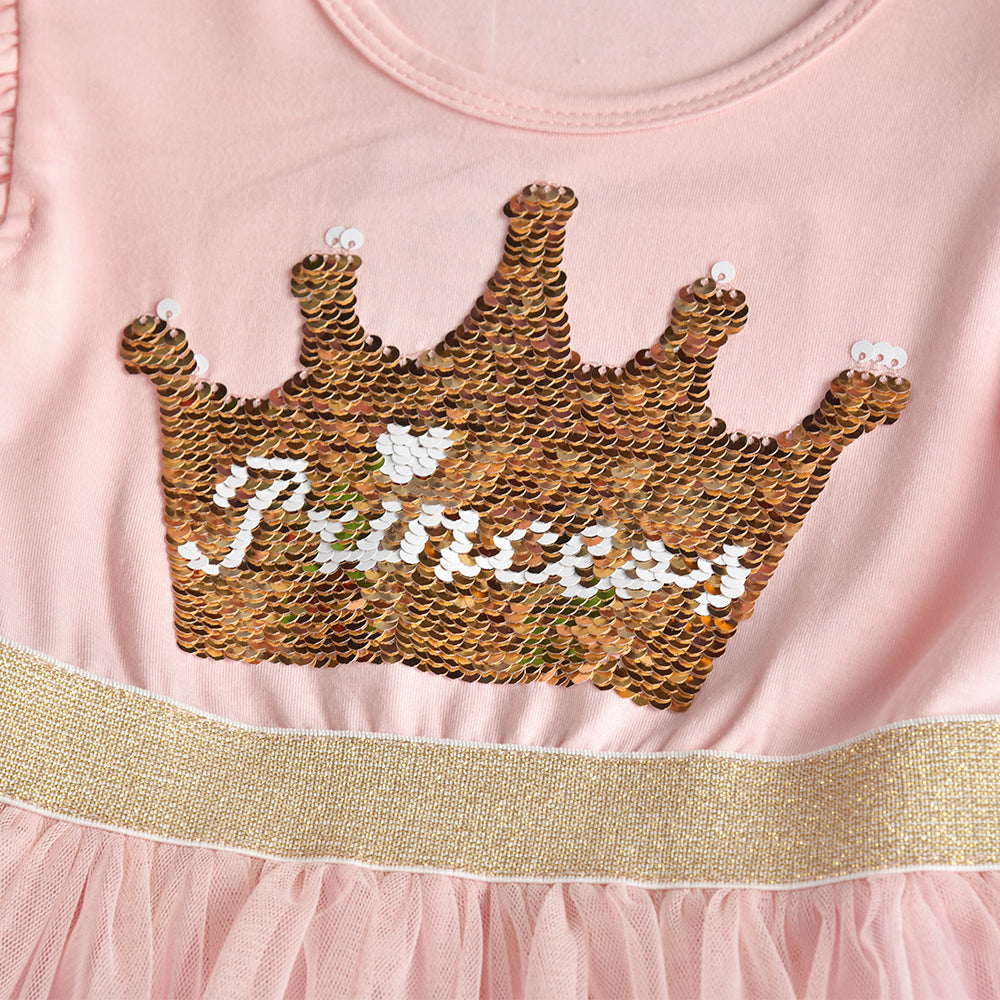 Princess Crown Beads Tutu Toddler Summer Girl Dress Layered Party Dress for 3-8T