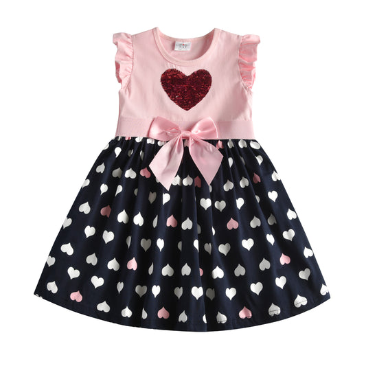 Love Sequined with Butterfly Bow Toddler Girl Short Sleeve Cotton Dress
