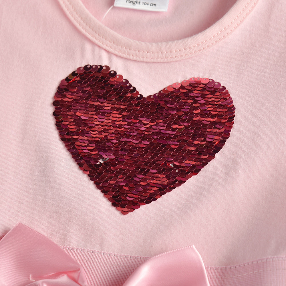 Love Sequined with Butterfly Bow Toddler Girl Short Sleeve Cotton Dress