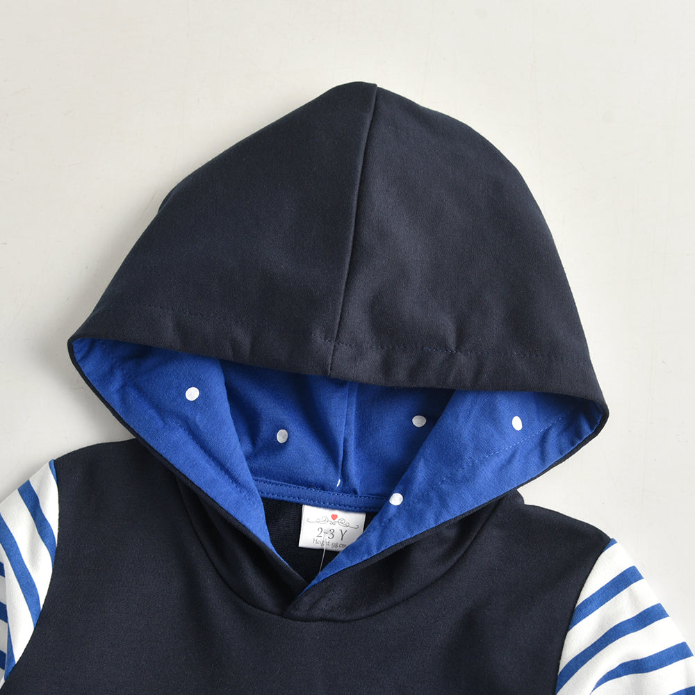 Vikita Unicorn Sequins Stripe Long Sleeve Blue Hooded Dress