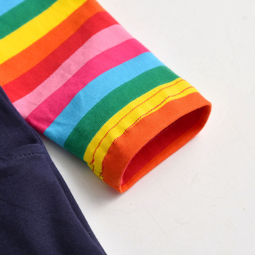 Colorful Star Butterfly with Rainbow Long Sleeve Cotton Girls Daily Casual Dress