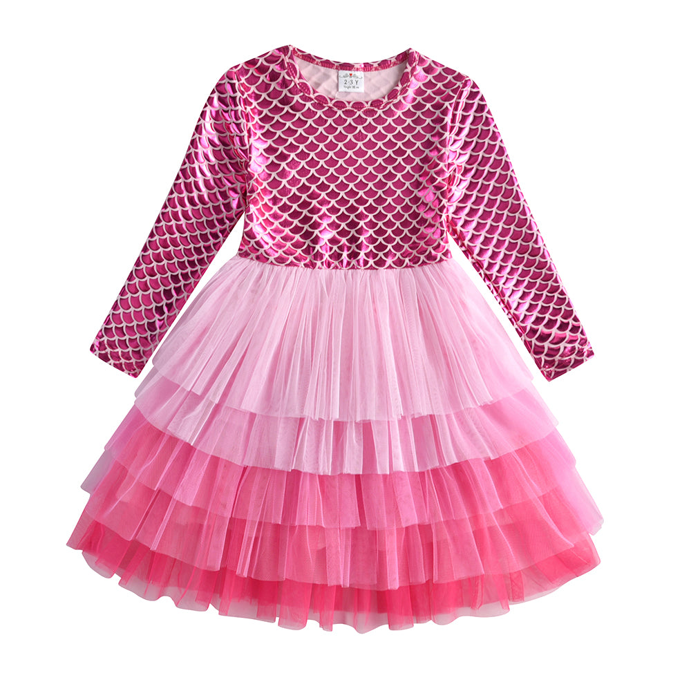 Pink Mermaid Layered Soft Tulle Toddler Tutu Dress 3-8T