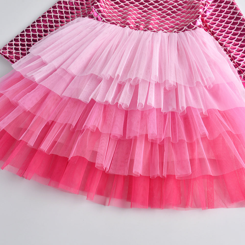 Pink Mermaid Layered Soft Tulle Toddler Tutu Dress 3-8T